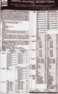 CISF Head Constable Sports Quota Vacancy 2025
