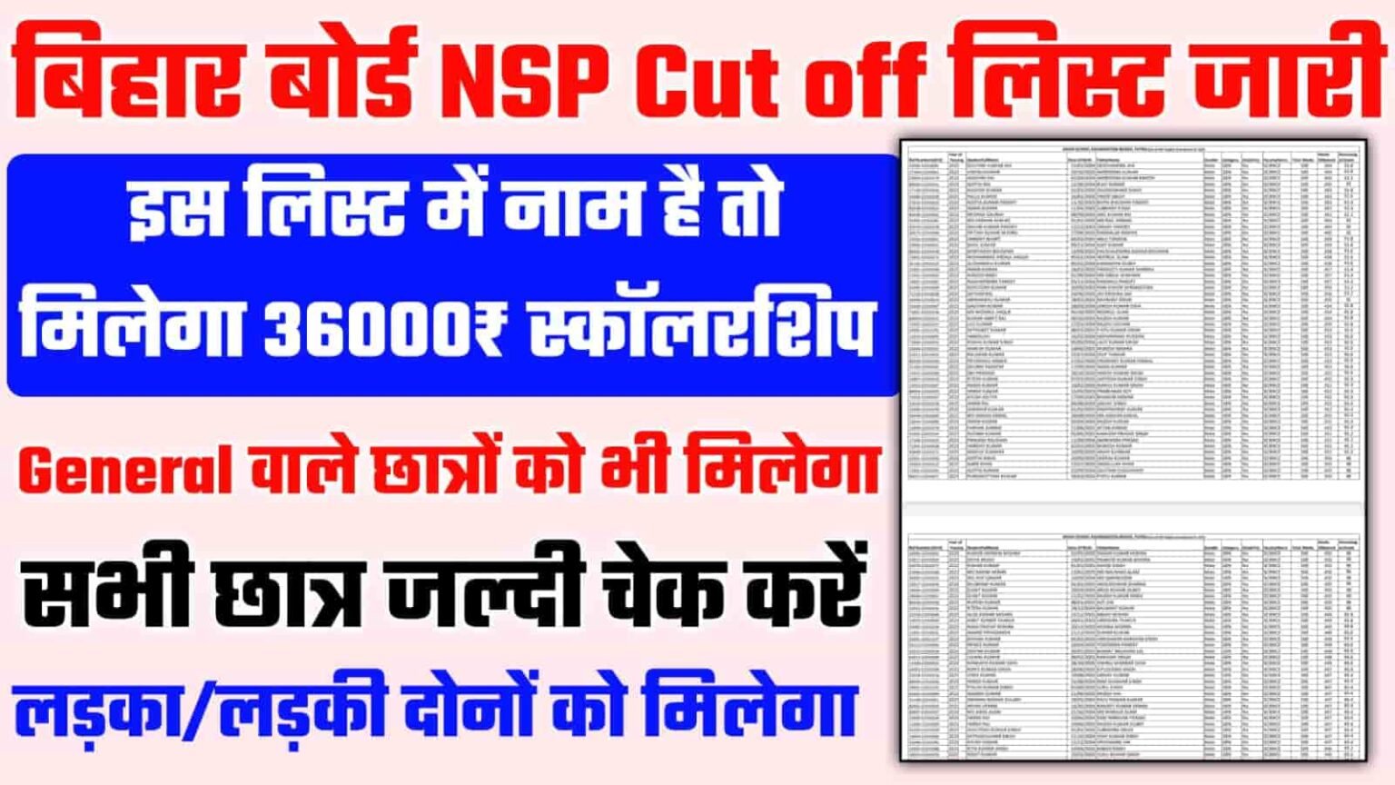 Inter NSP Cut Off List 2022 Bihar Board NSP Cut Off List 2022 Online 