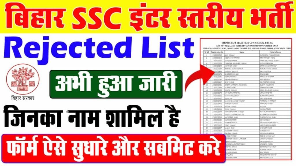 Bihar SSC Inter Level Rejected List 2024