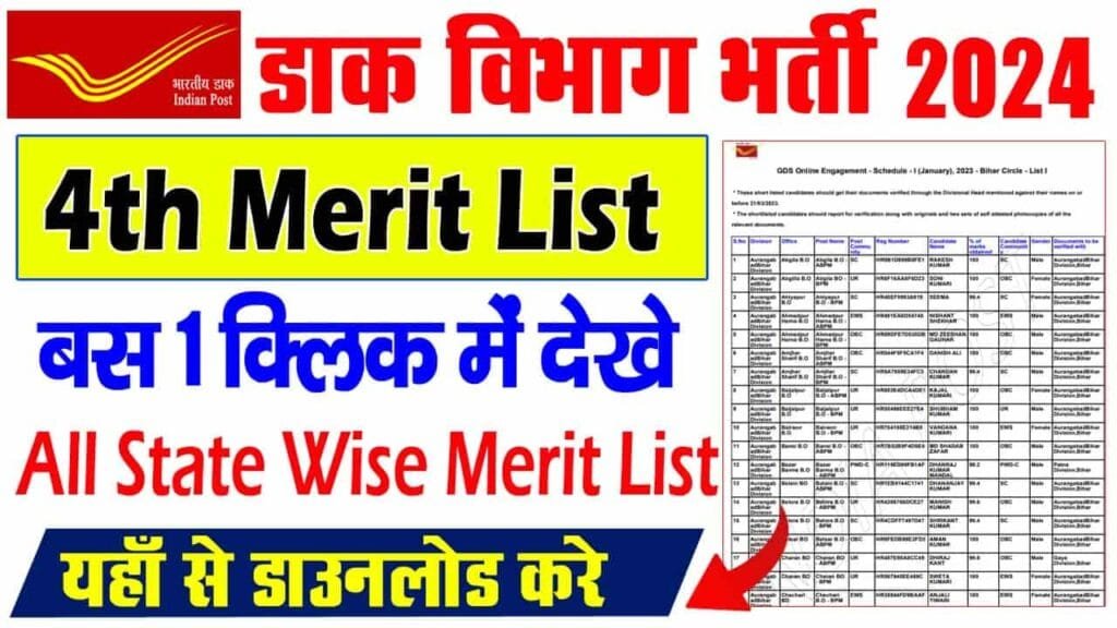 Post office GDS 4th Merit List 2024