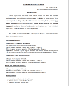 Supreme Court Of India 2024 Vacancy