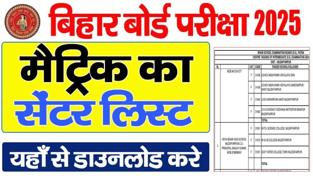 Bihar Board 10th Exam Center List 2025