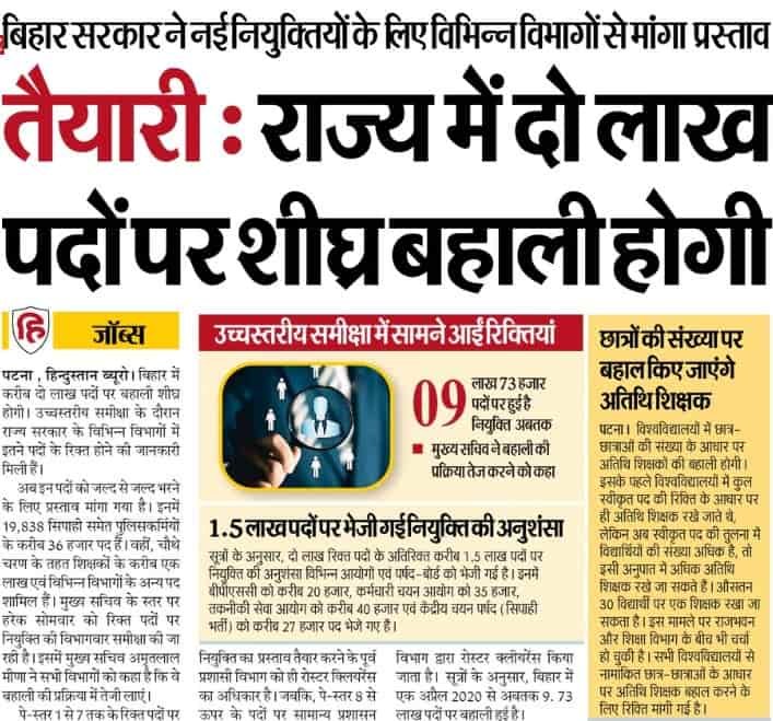 Bihar Upcoming 2 Lakh Vacancy