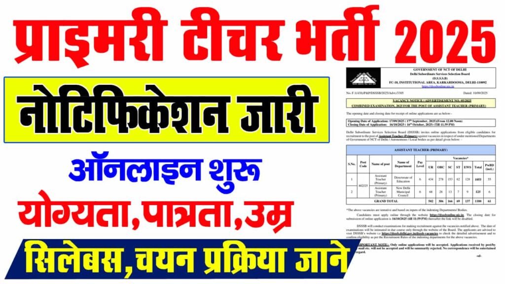 DSSSB Primary Teacher Vacancy 2025