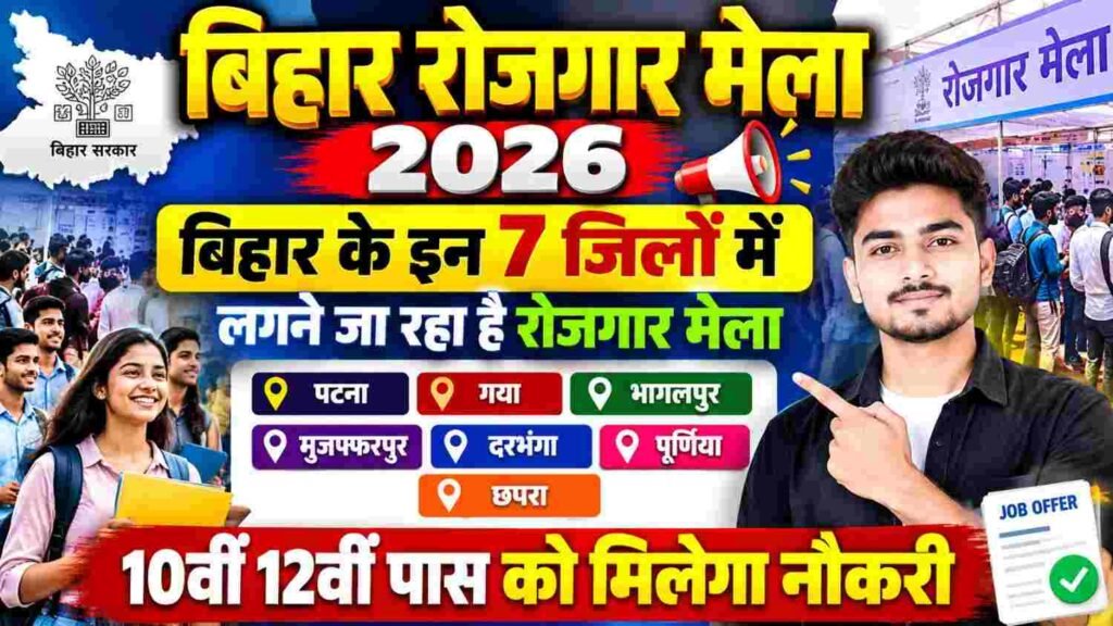 Bihar Rojgar Mela 2026 : बिहार के इन सात जिलों में लगने जा रहा है रोजगार मेला 10वीं 12वीं पास को मिलेगा नौकरी